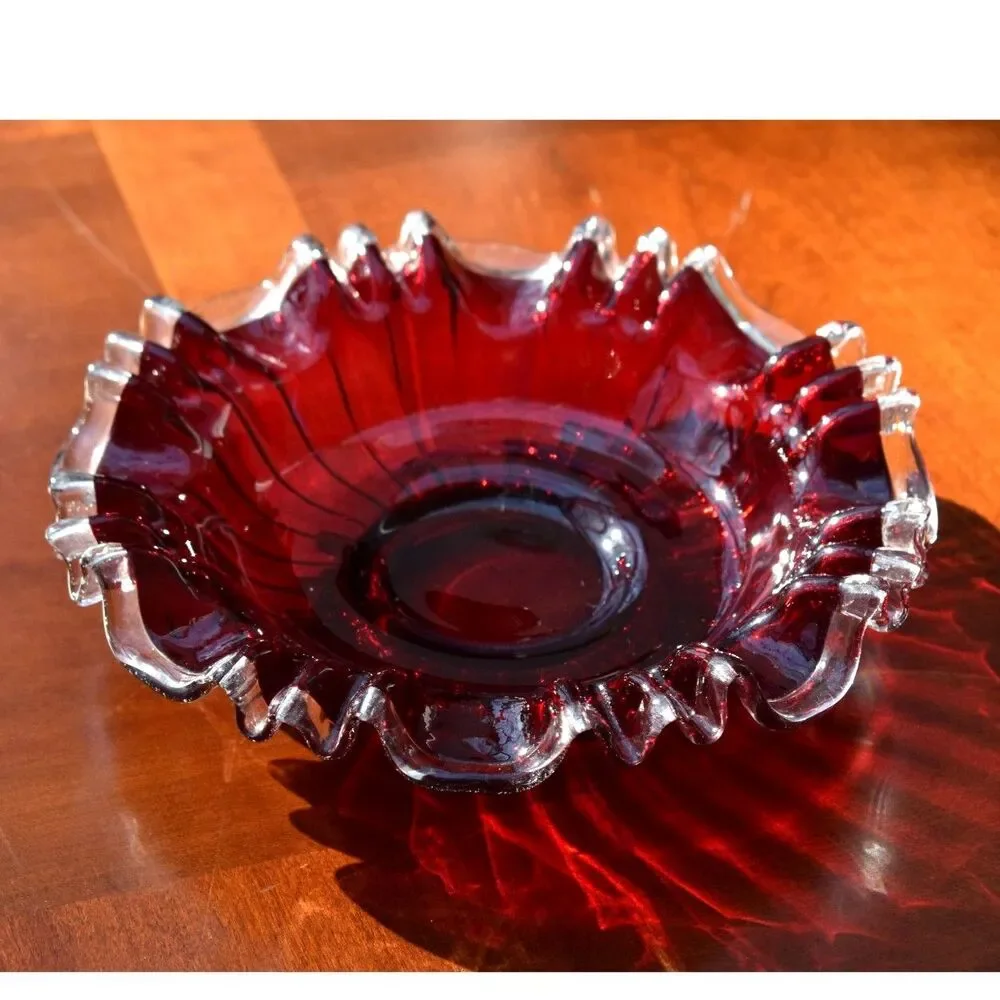 Rare Fenton Ruby Silvercrest High/Low Bowl - 1939 Pre-Logo - 9.5